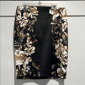 White House Black Market Black and Tan Floral Pencil Skirt